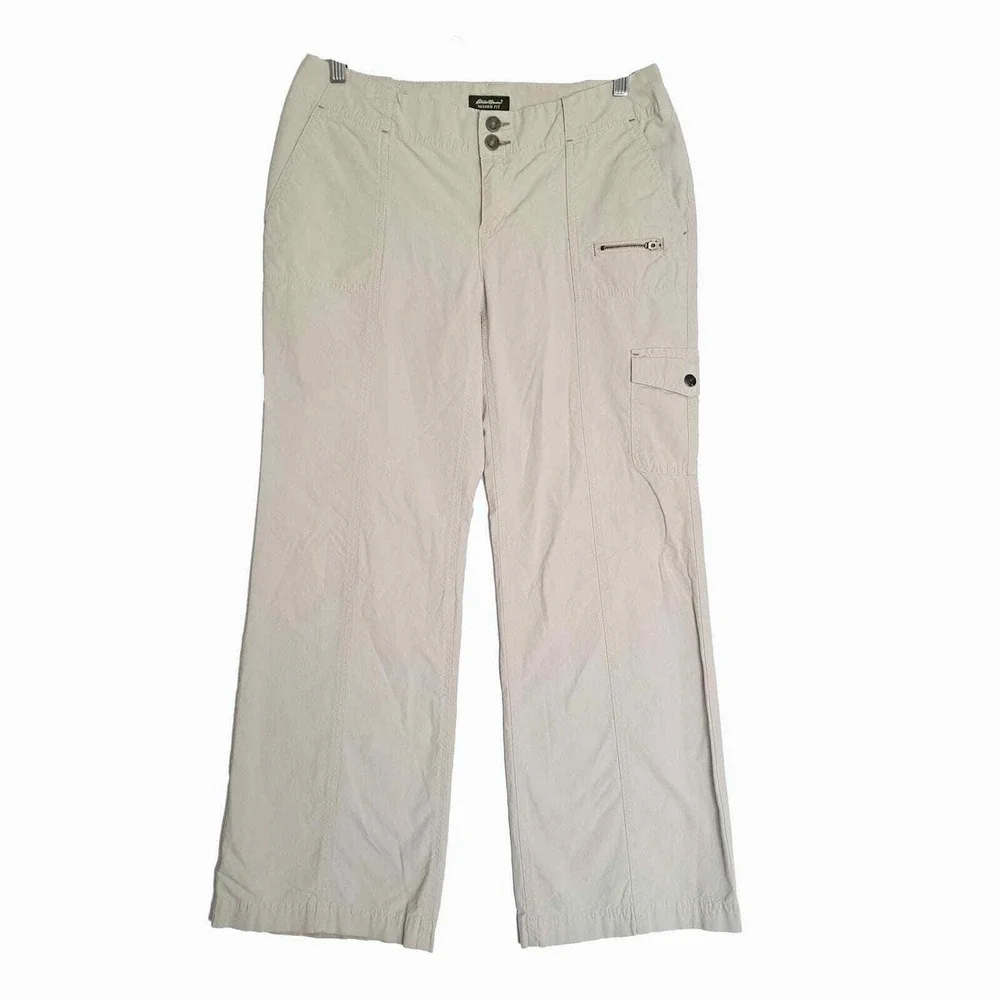 Eddie Bauer Cargo Pants Womens 10P Beige Khaki Ripstop Utility Mid Rise Casual